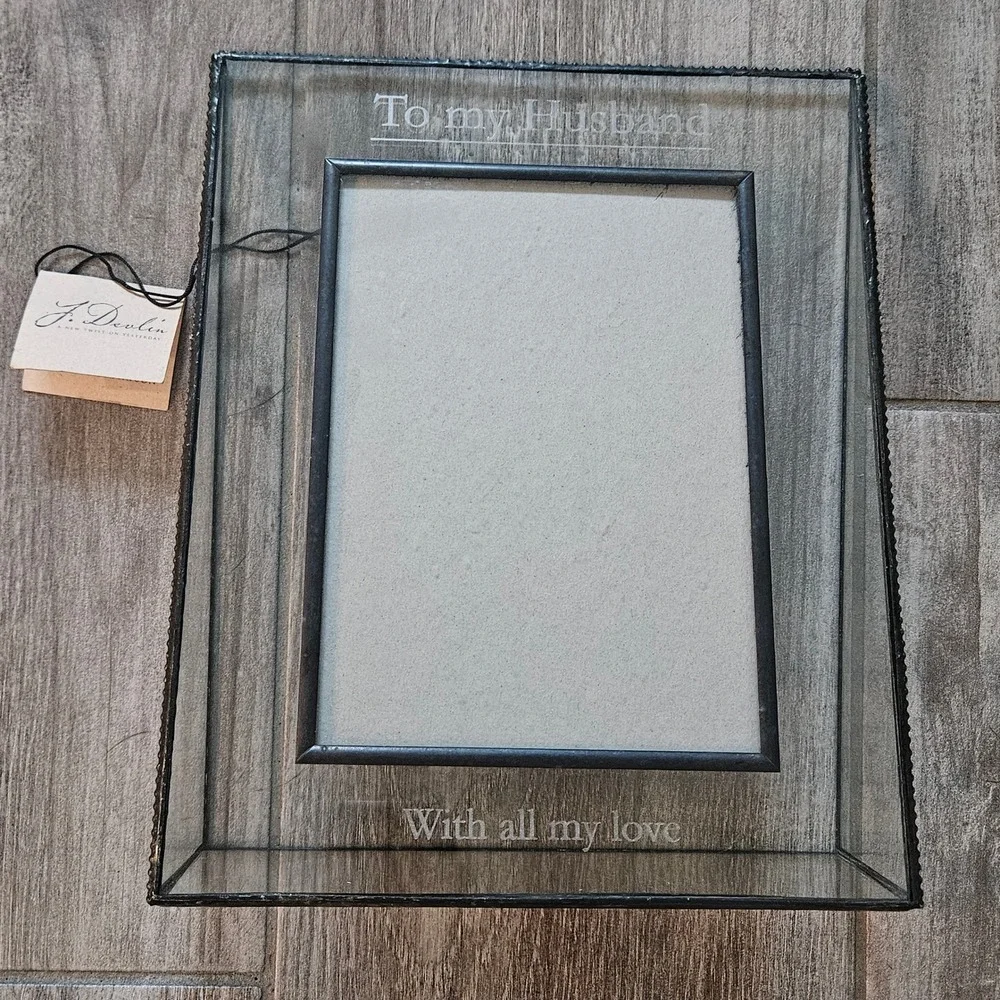 J. Devlin Glass Art Floating Picture Frame Husband 5x7 Clear NEW Etched Glass